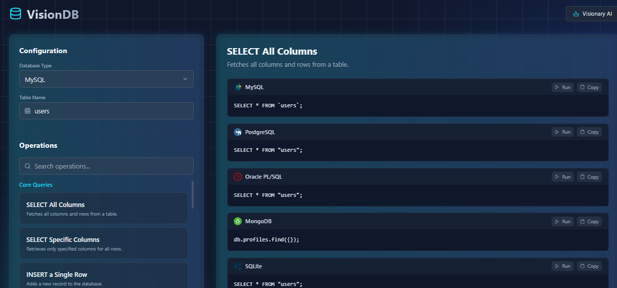 VisionDB - SQL Query Guide