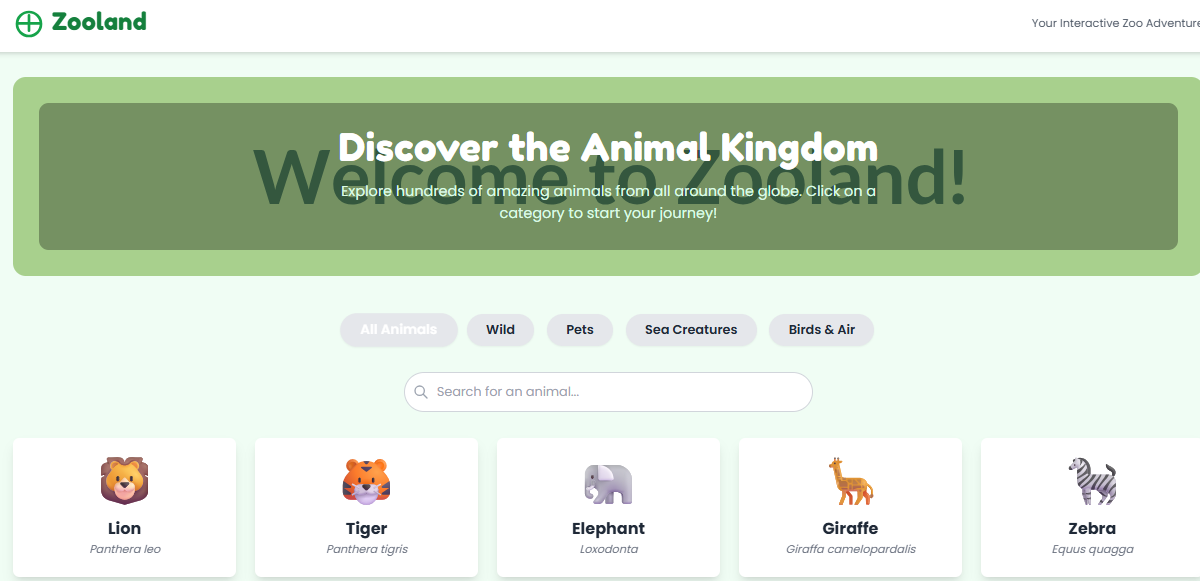 ZooLand - Interactive Zoo Website